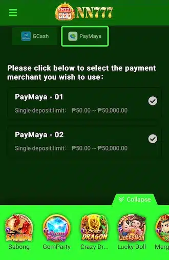 Step 1: Newbies choose the PayMaya method.