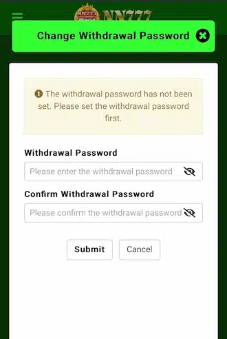 Step 3: enter the withdrawal password and confirm it again.